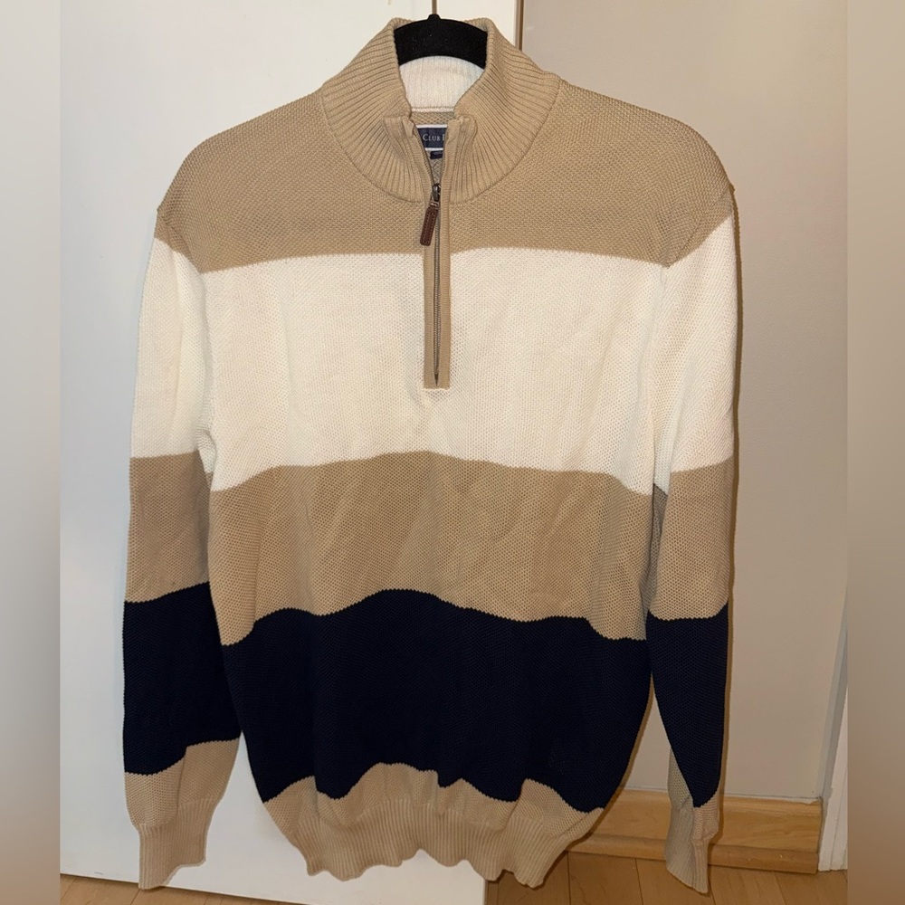 NWT Club Room Men’s Stripe Quarter-Zip Sweater – Safari Stripe (M)